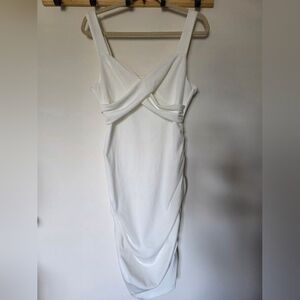 Crisscross White Bodycon‎ Midi Side Ruching Sz XL